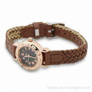 Leather Watch with Japanese Movement in Round Shape